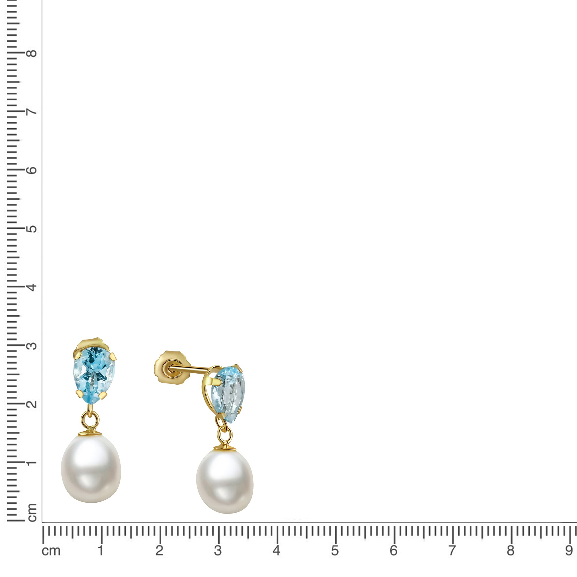 Fascination by Ellen K. Ohrringe Gold 333 Perle weiß Topas blau (beh.)