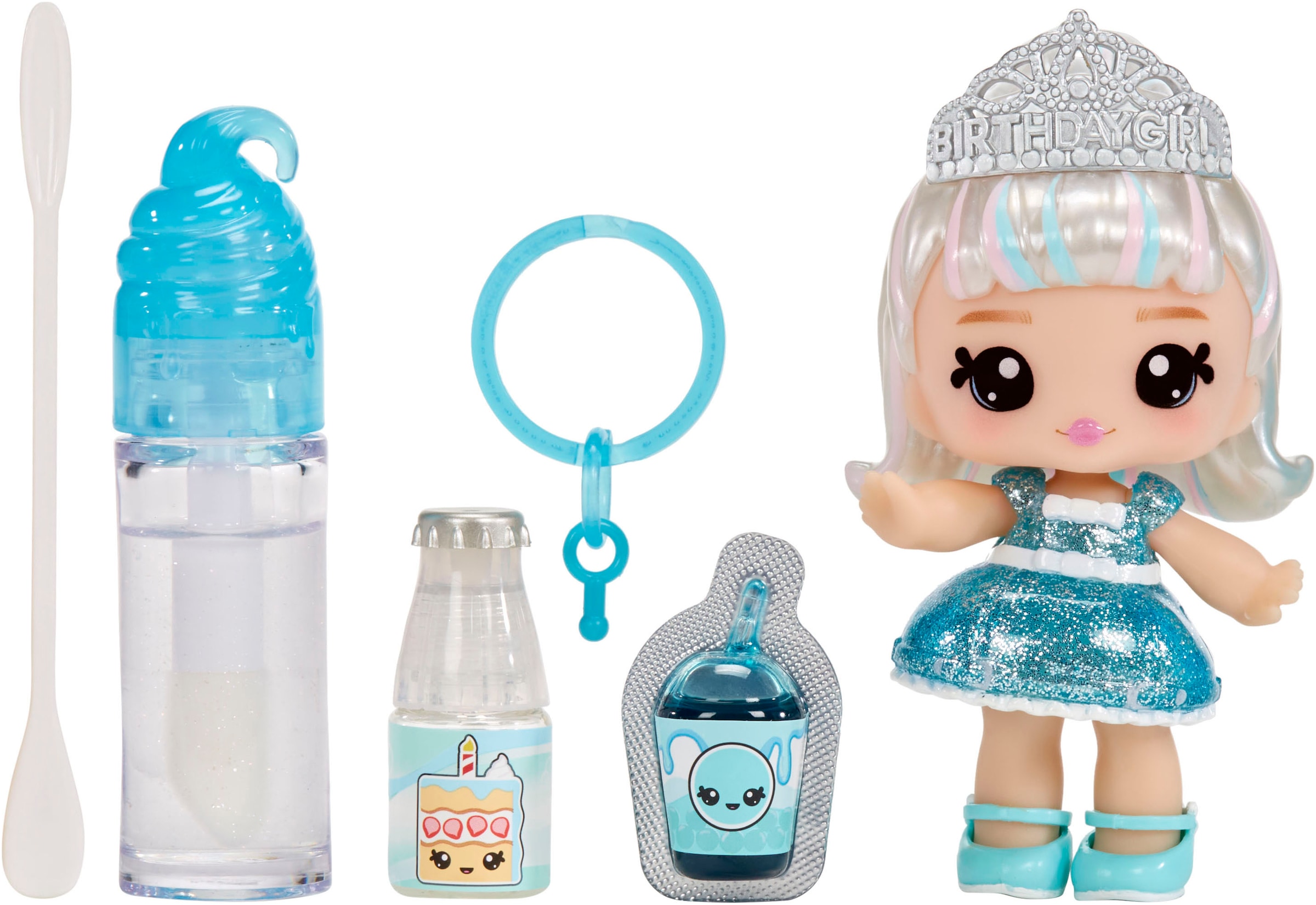 YUMMILAND Minipuppe »Yummiland Lipgloss Doll - Callie Birthday Cake« inklusive Schlüsselanhänger