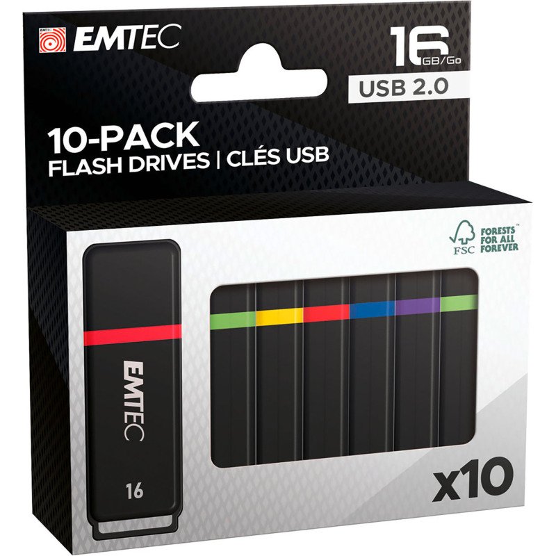 Emtec pack de 10 clés USB K100 16 Go Usb 2.0 (USB-A) couleur assortie