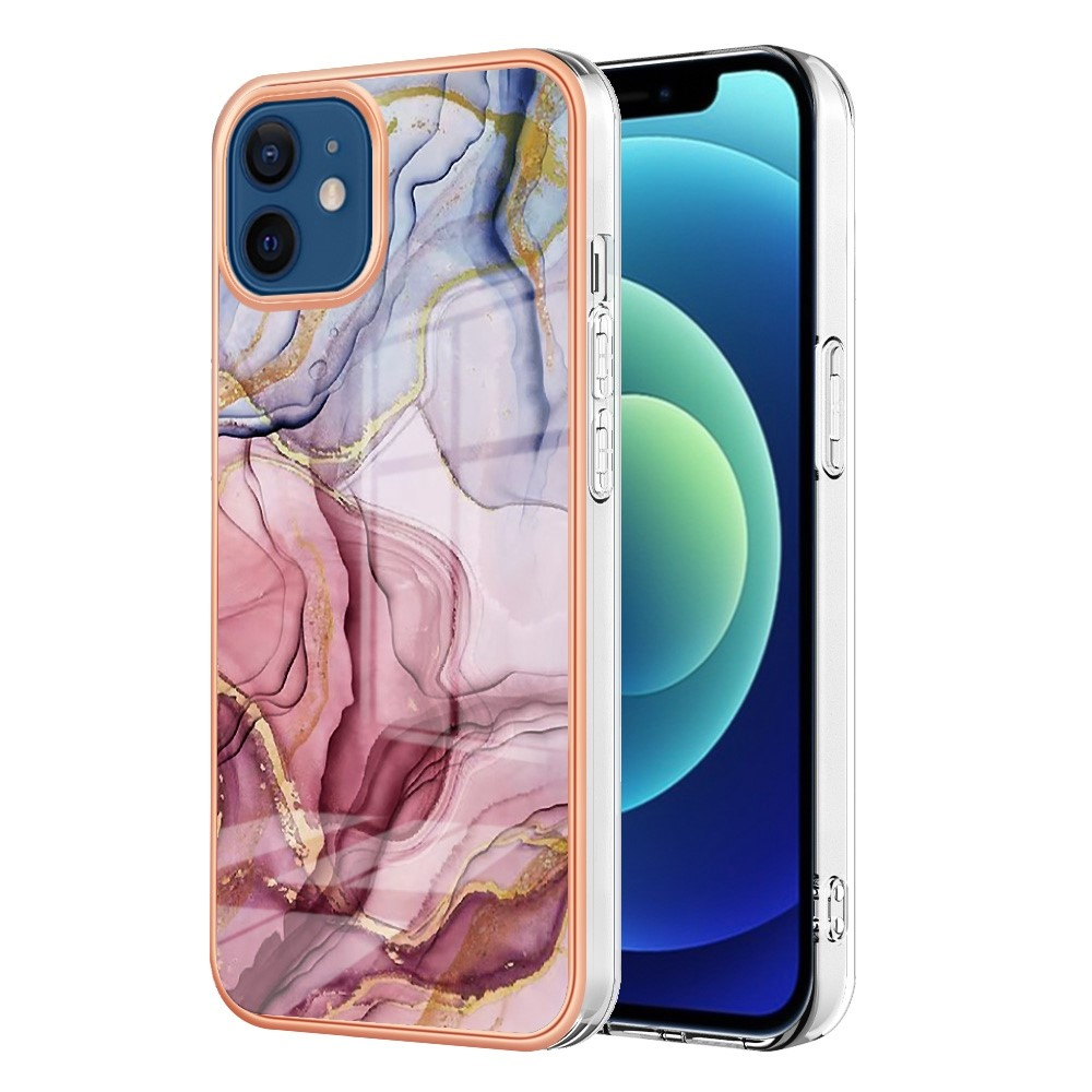 iPhone 12 / iPhone 12 Pro Gummi Case Hülle Galvanisierter Rahmen Marble Marmor Design - Rosa / Blau / Roségold