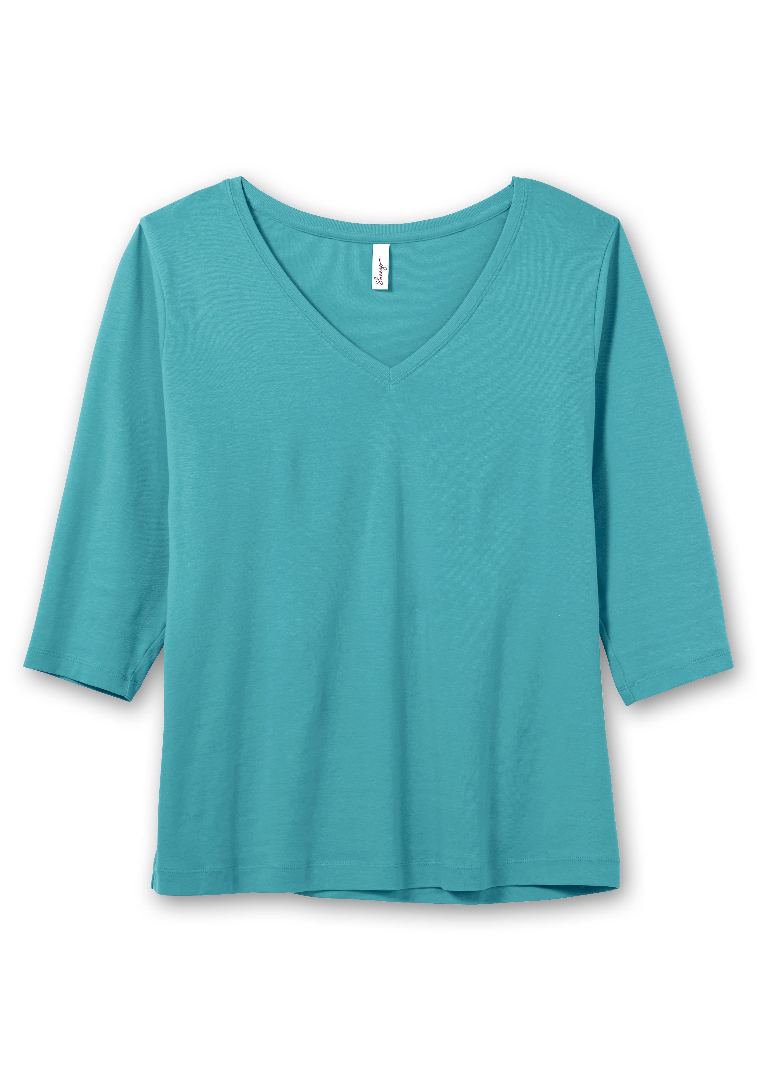 Shirt mit 3/4-Arm und V-Ausschnitt, in Rippqualität