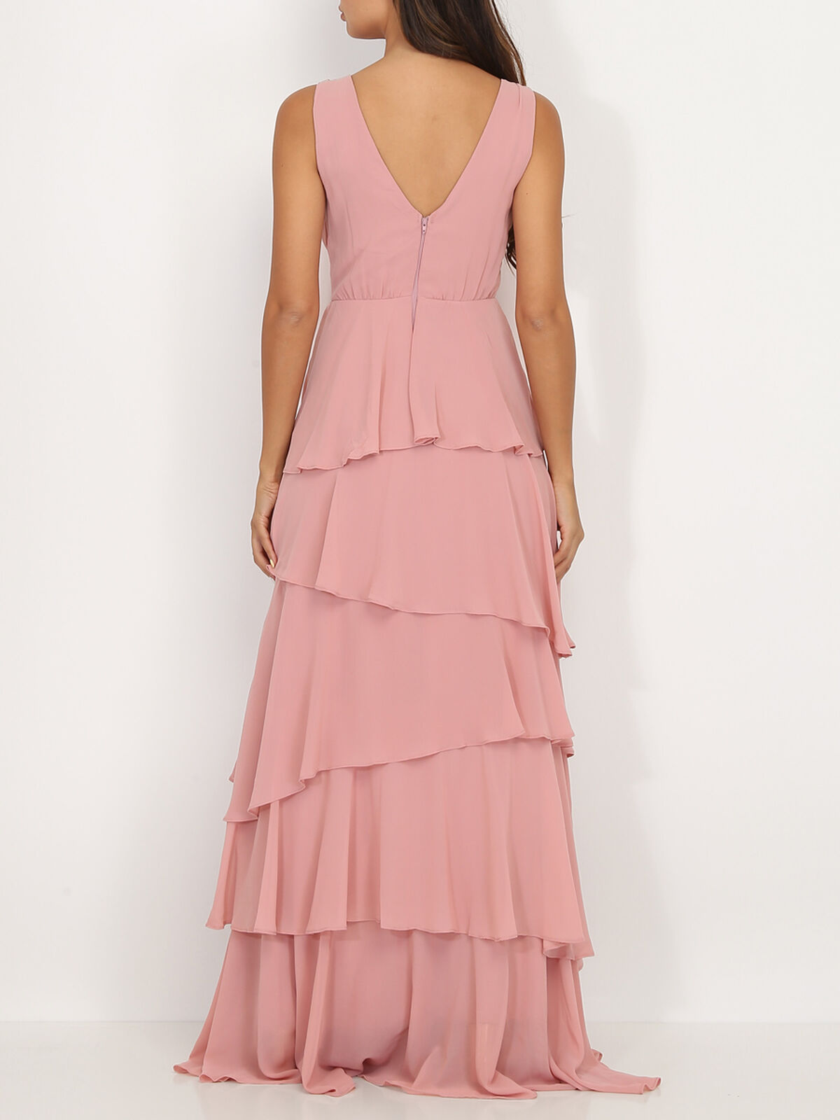 Robe longue à volants- Vieux rose