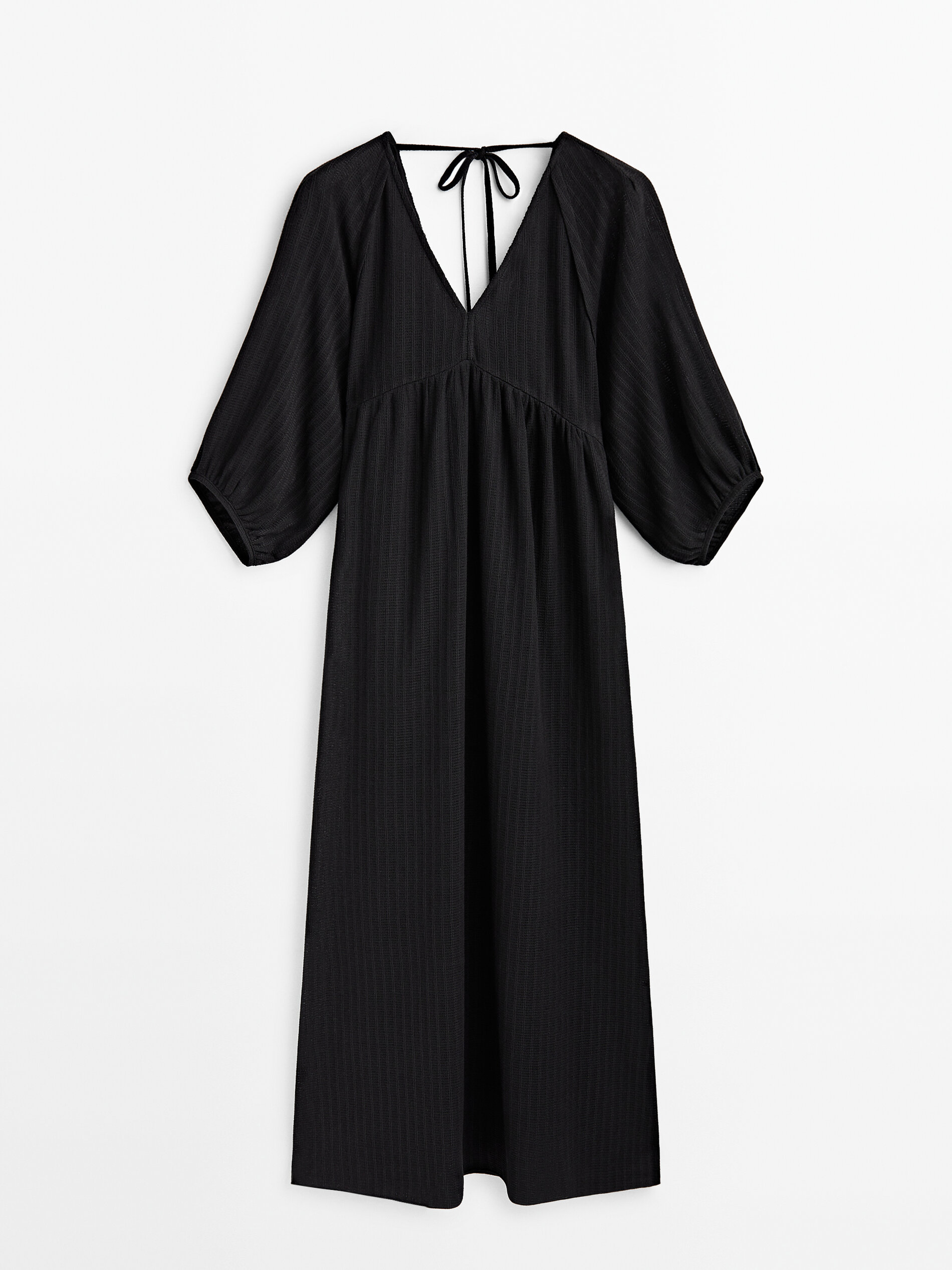 Vestido midi estruturado com mangas bufantes - PRETO