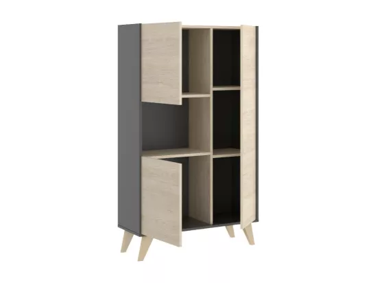 Buffet haut KOLYMA - 3 portes & 1 niche - Coloris : Chêne & Anthracite