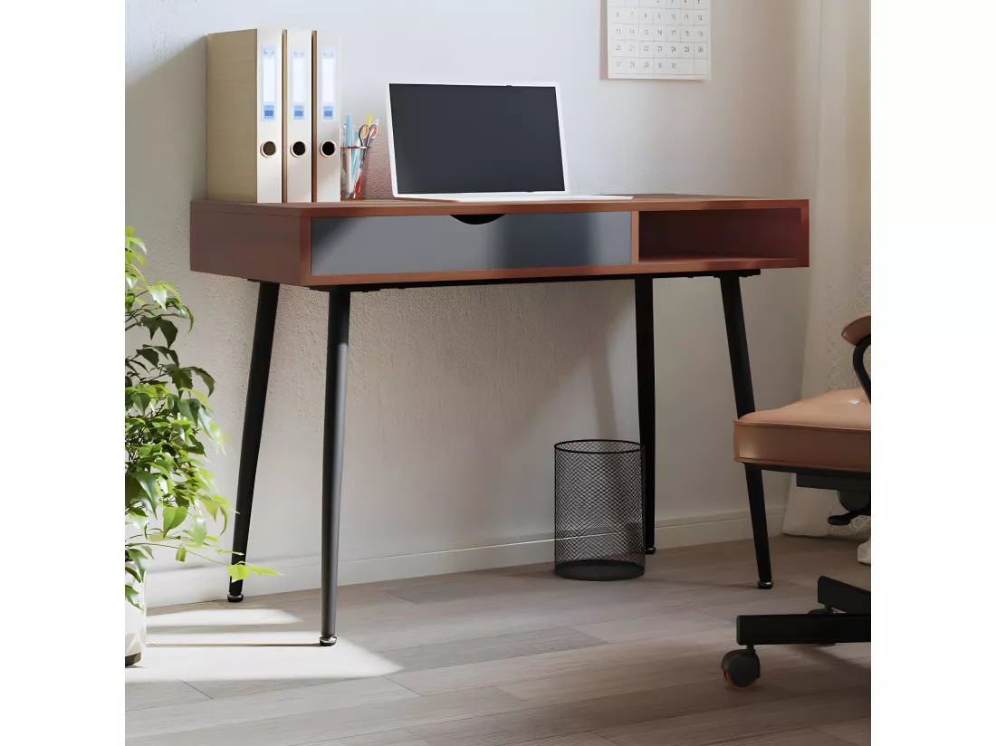 Bureau d'ordinateur avec tiroir marron 110x50x75 cm