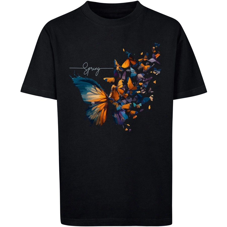 F4NT4STIC T-Shirt Schmetterling Frühling Tee Unisex schwarz
