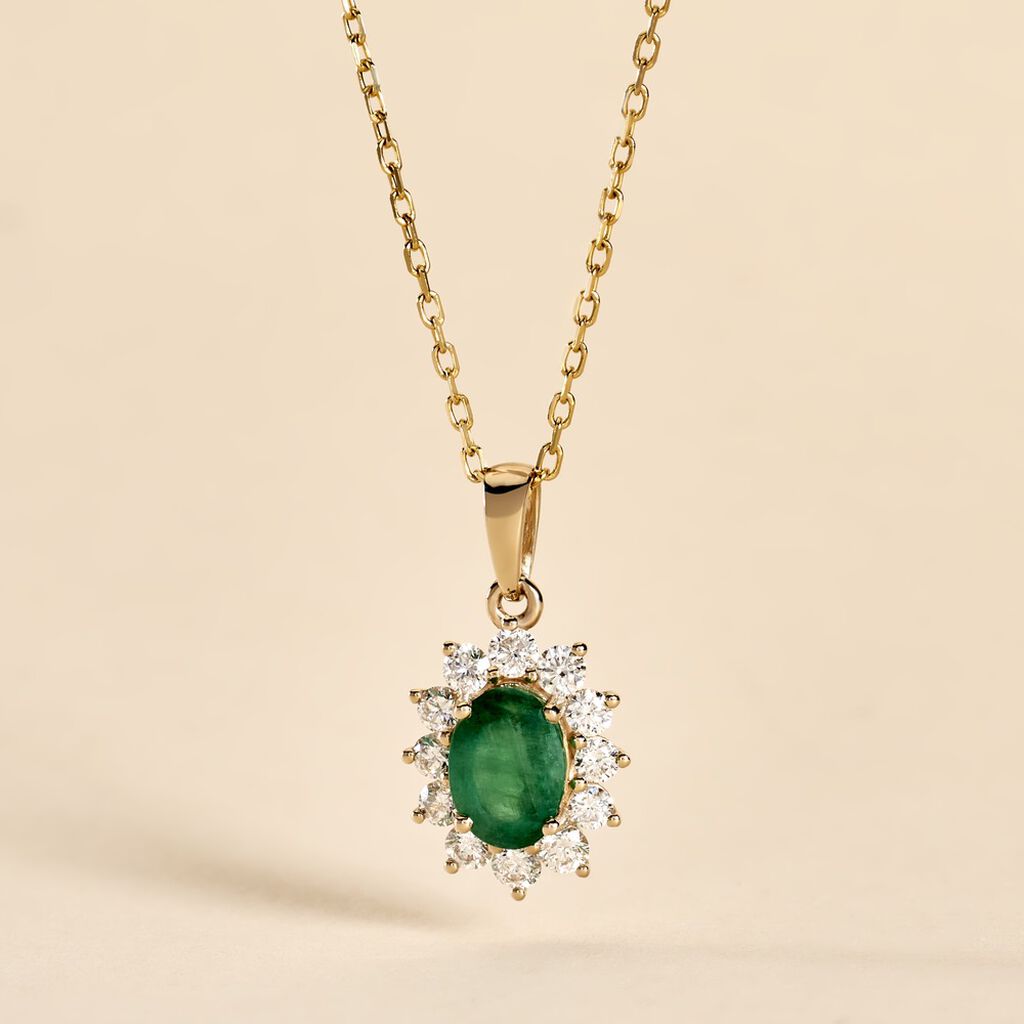 Pendentif Vladimir Or Jaune Emeraude Et Diamant