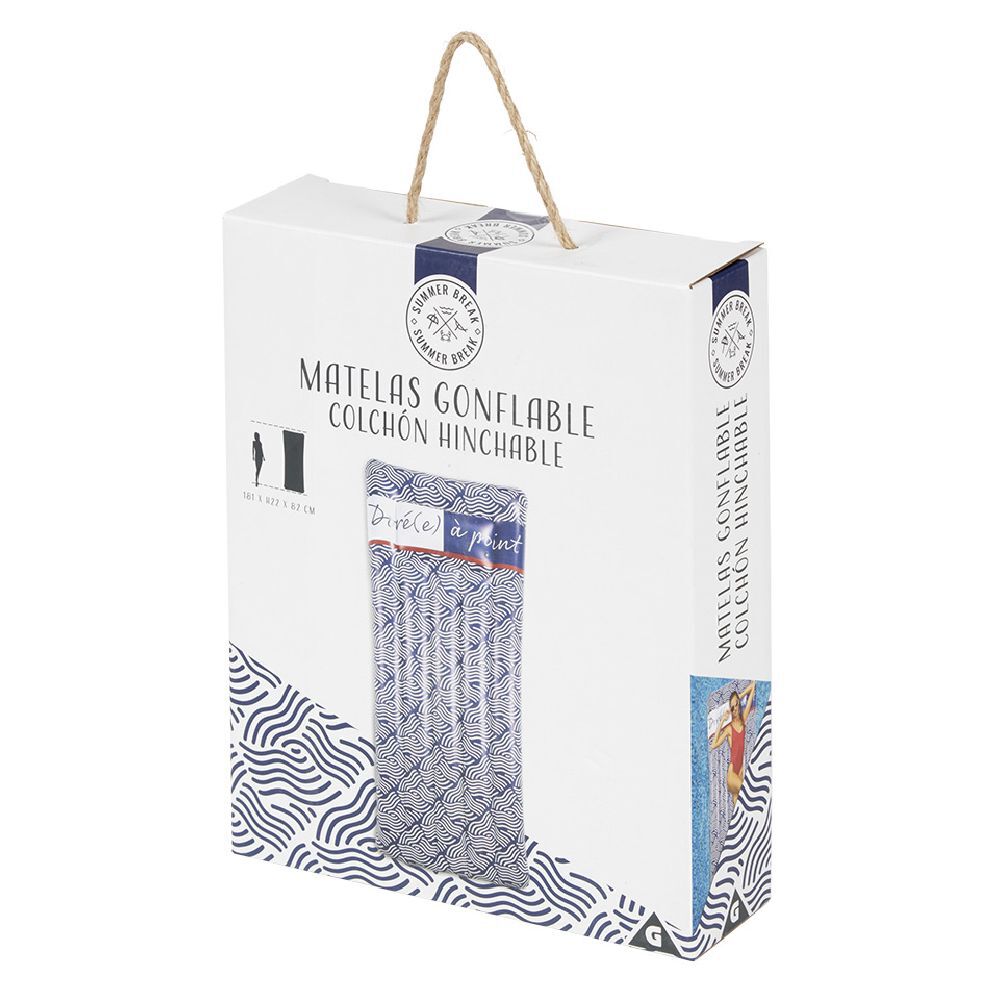 Matelas gonflable inscription Doré à point motif vague bleu et blanc