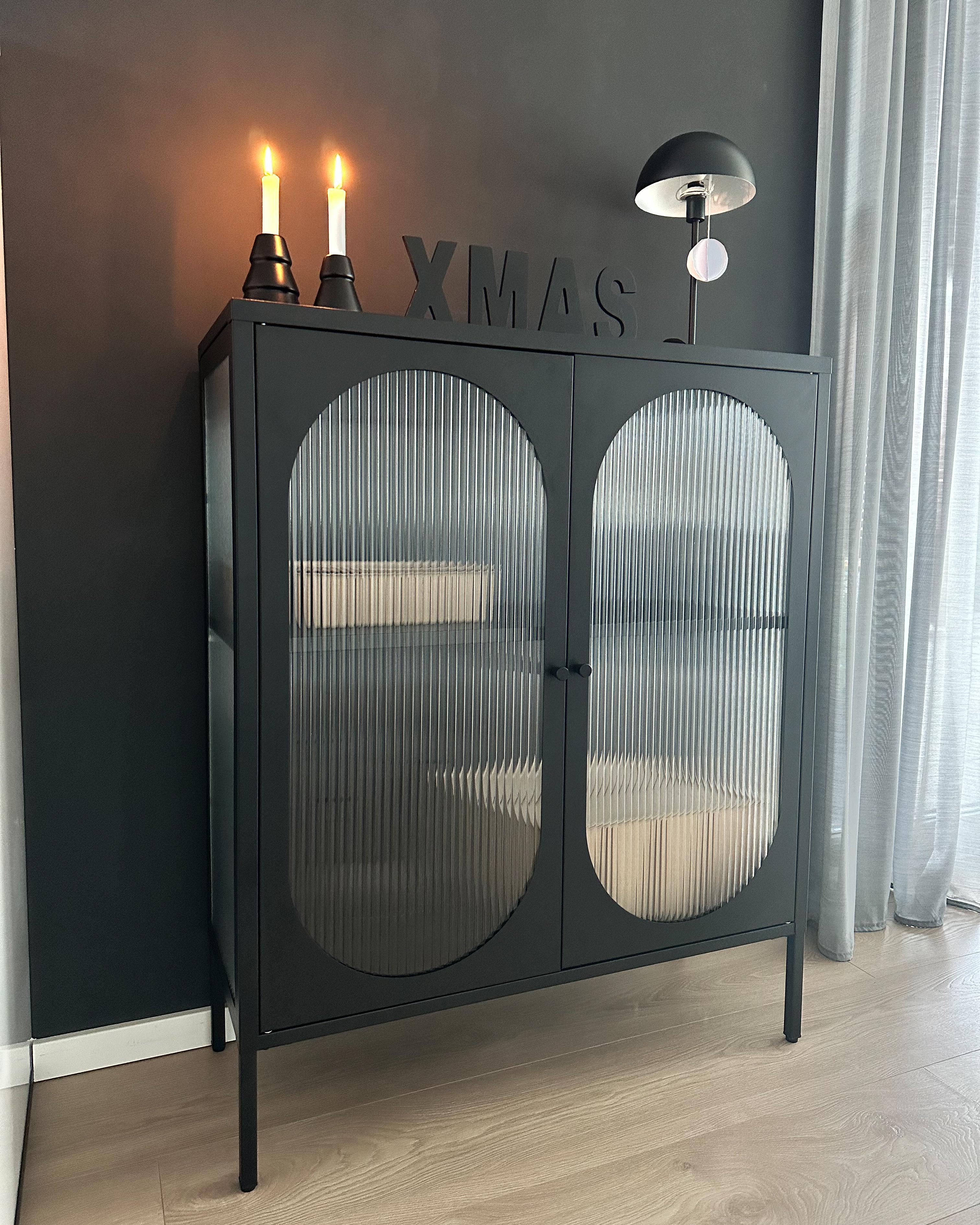 Dressoir met glazen deuren SARRE Metaal 90 cm Zwart