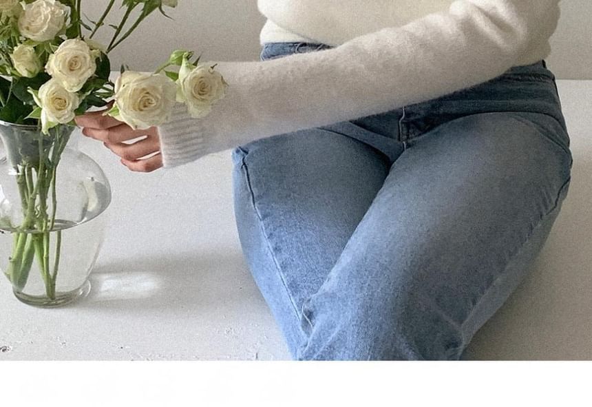 Ashlee - Lange mouwen V-hals effen gebreide top