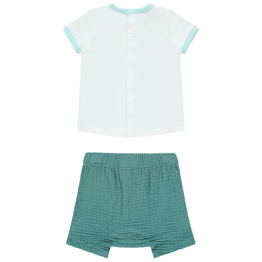 Ensemble avec t-shirt print baleine et short en gaze de coton - Ecru