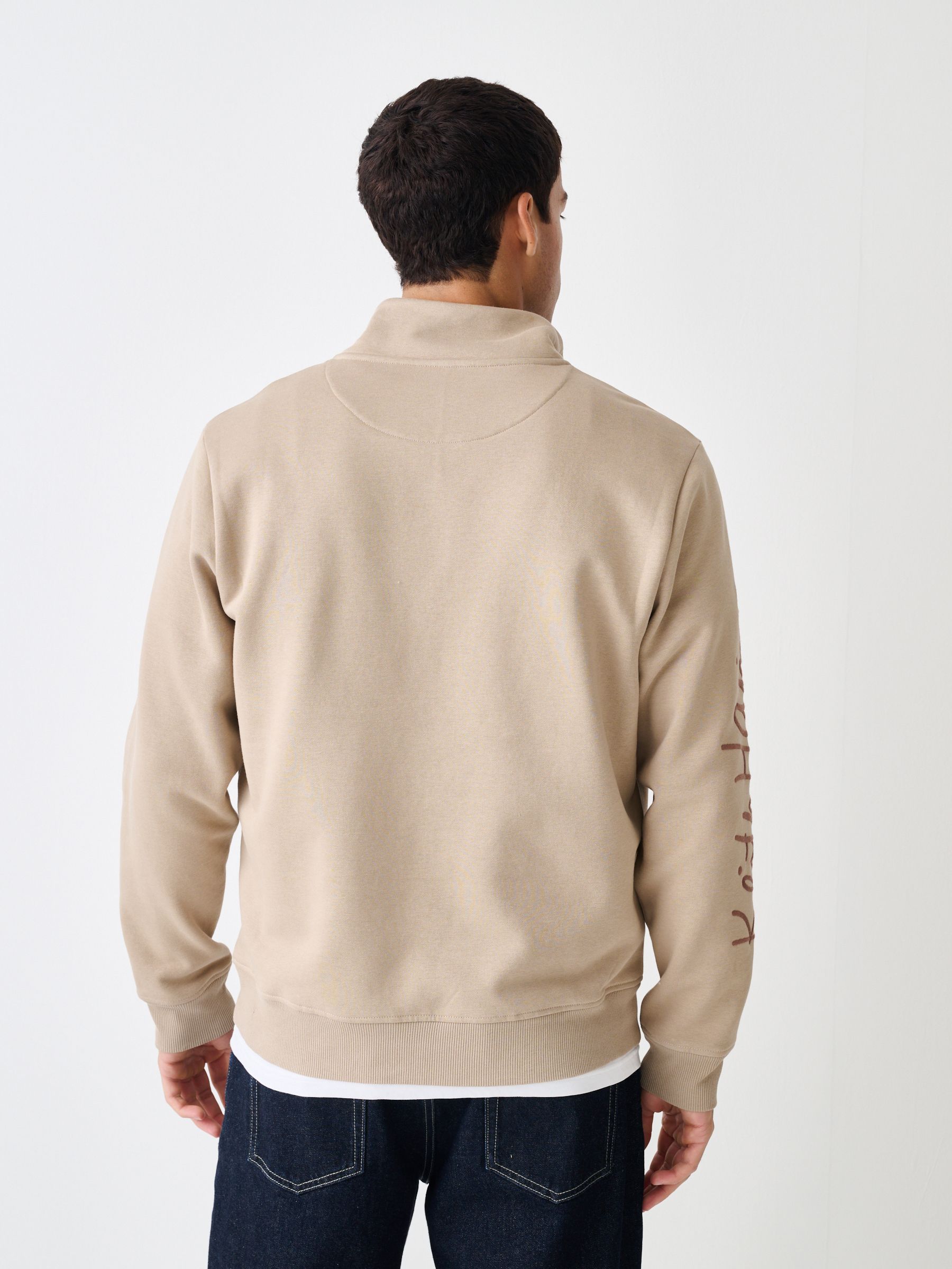 Neutraal kiezelkleurig - Keith Haring Licence Graphic Print Quarter Zip Neck Sweatshirt
