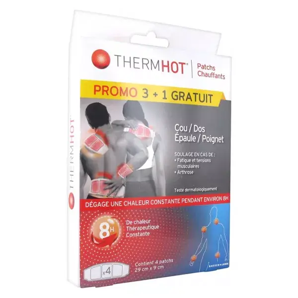 Adesivo térmico Bausch & Lomb Therm°Hot para pescoço, costas, ombros e pulsos - Pacote com 3 unidades + 1 grátis