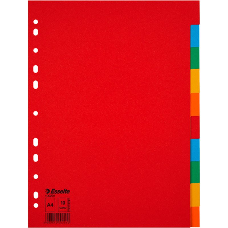Intercalaire A4 carte colorée Esselte 10 onglets neutres multicolores - 1 jeu