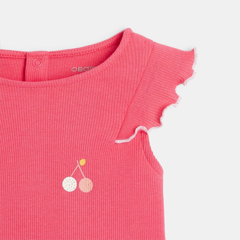 Débardeur maille côtelée à volants rose bébé fille Rose