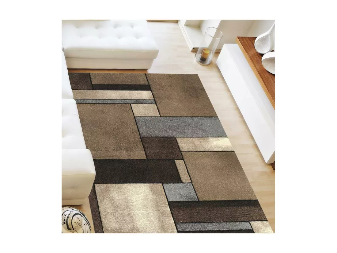 tapis salon 160x230 tissé beige rectangle motif géométrique GEOME