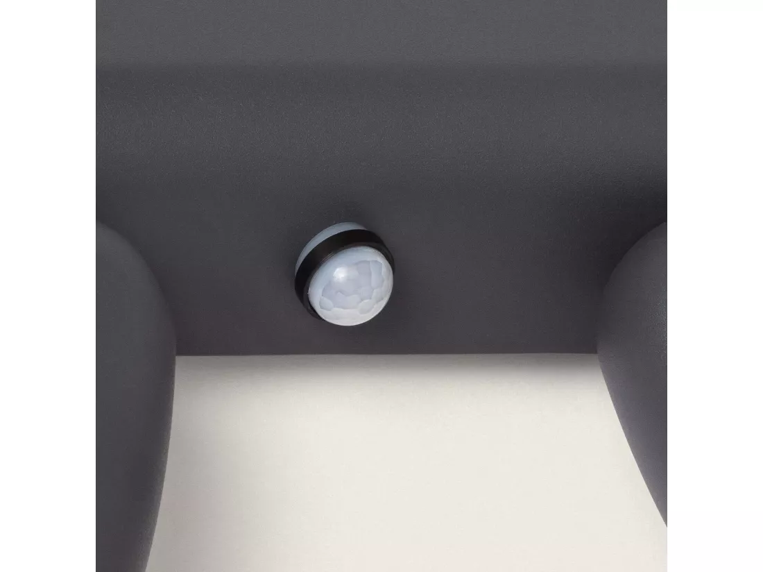 Applique Murale Extérieure LED 12W Aluminium avec Détecteur de Mouvement PIR Abel Large Deux Spots Gris foncé