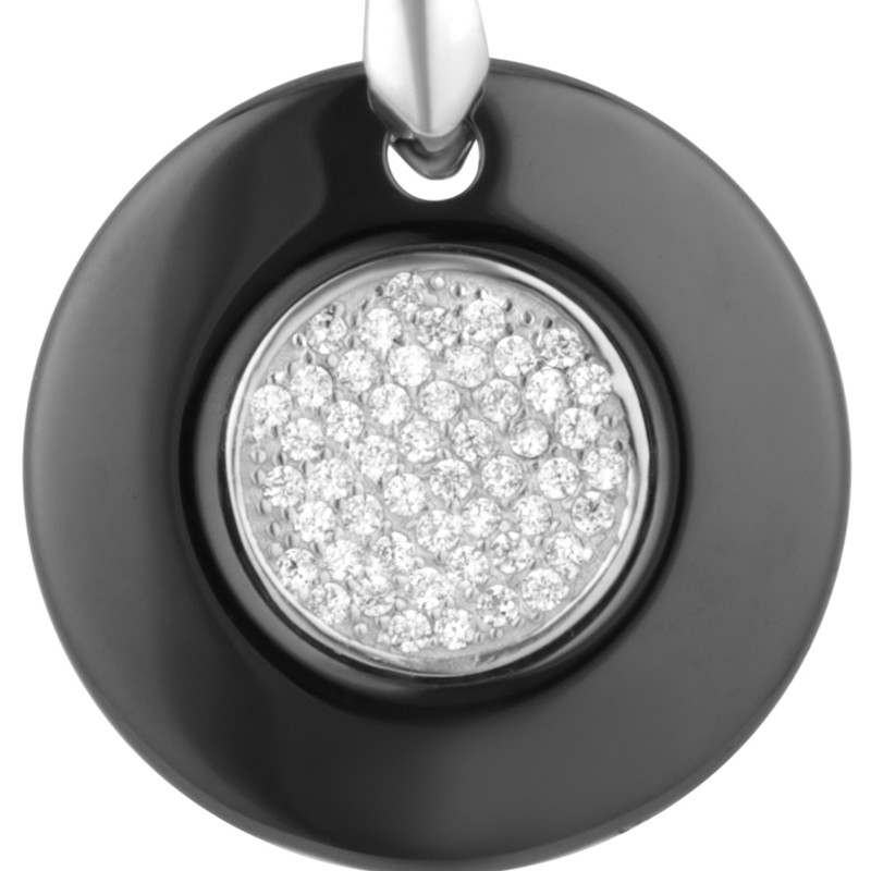 Pendentif Cercle en Céramique Noir, Cristaux Cubic Zirconia Blancs et Argent 925