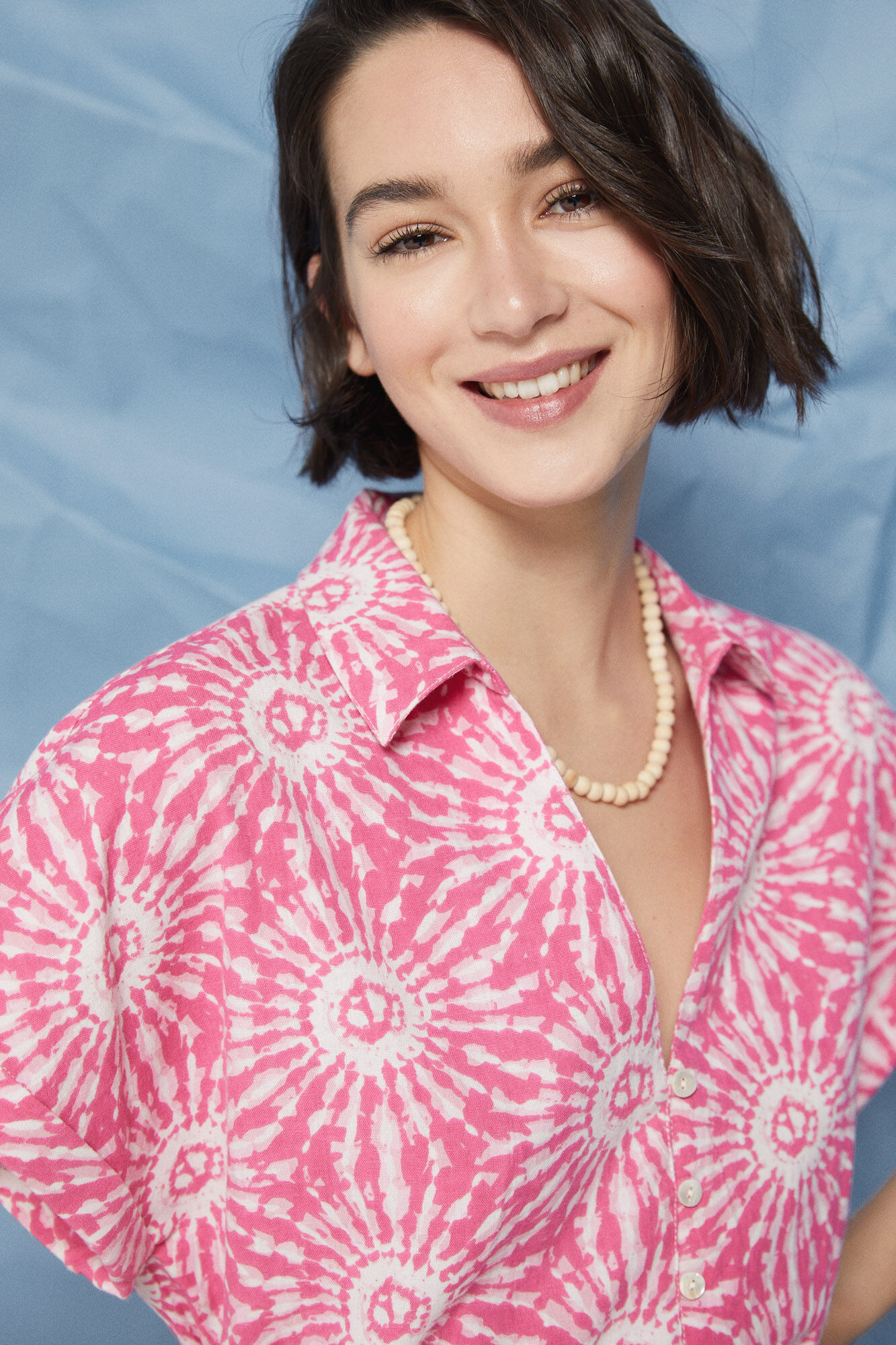 Camisa midi com recortes em linho e algodão - roxa