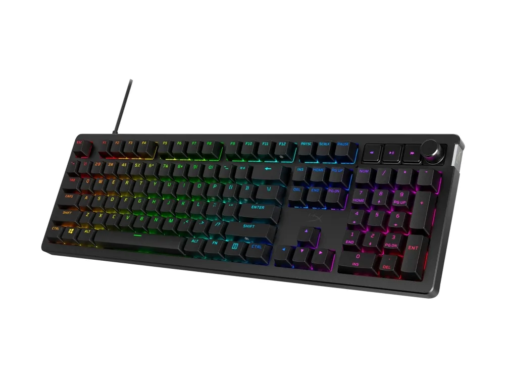 HyperX Alloy Rise - Tastatur - 100% fuld størrelse - bagbelyst - USB-C - QWERTY - Pan Nordic - tastaturkontakt: HyperX Linear - sortering
