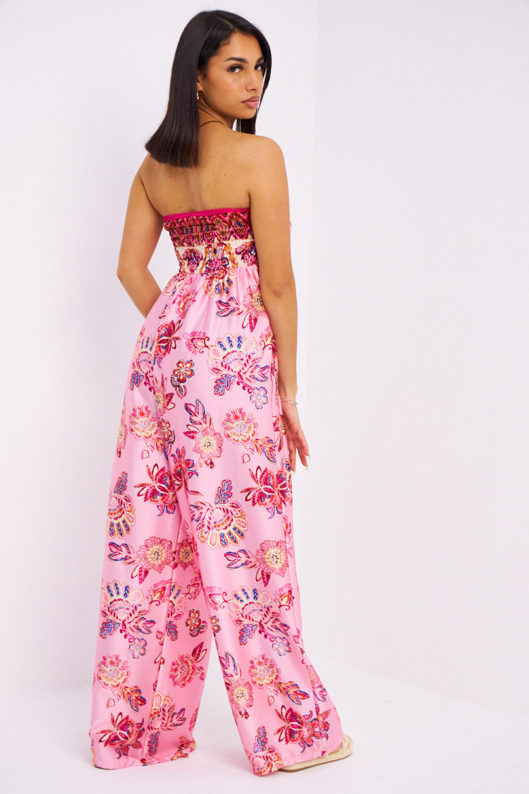 Combinaison pantalon rose bustier à fleurs