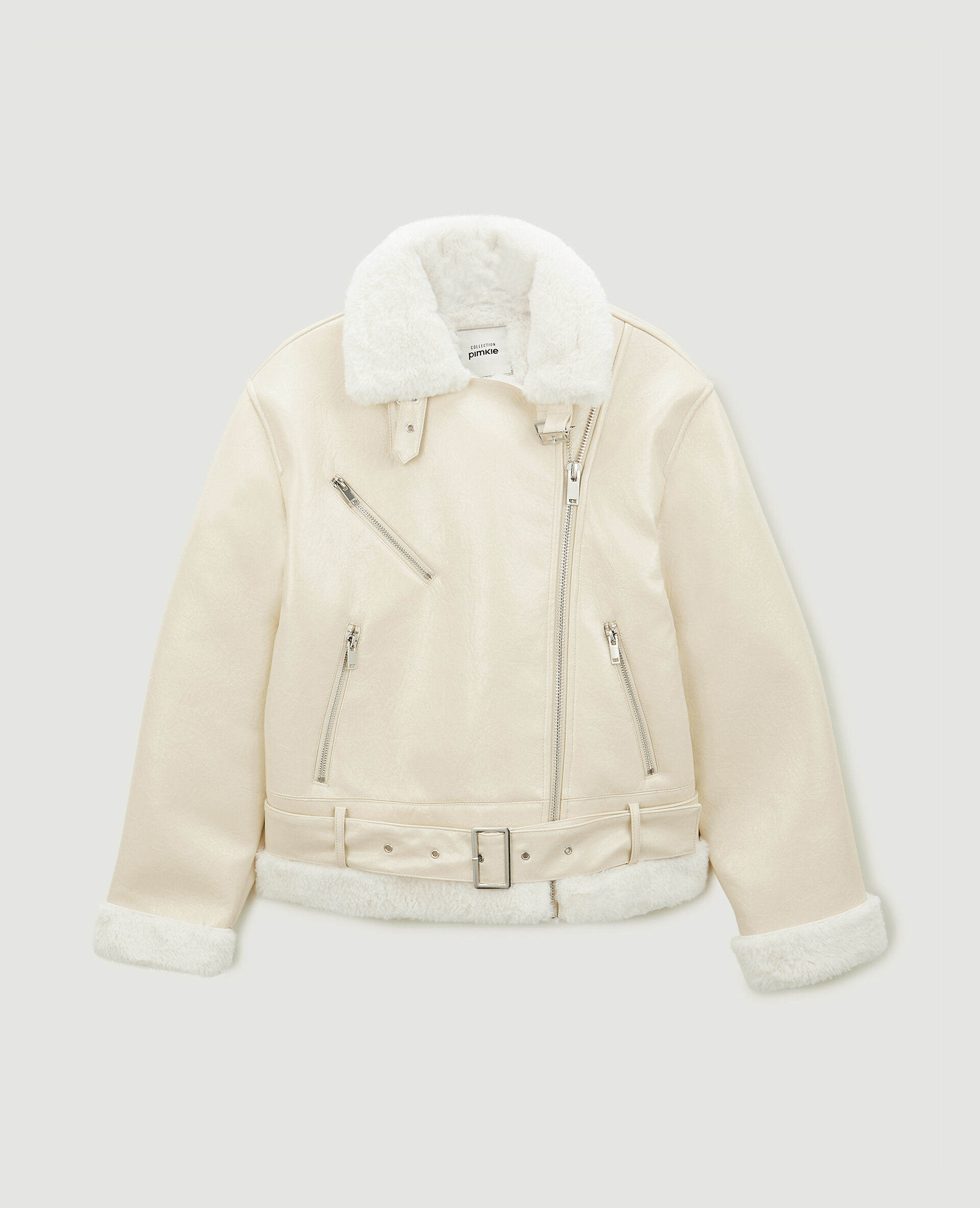 Blouson simili cuir avec doublure fourrure - Sable