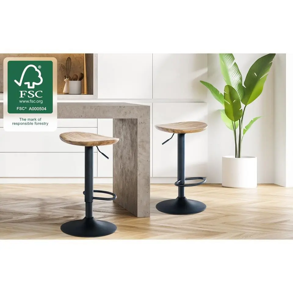 CLP Set van 2 Barkruk Skelde zwart Frame - Hout - natura