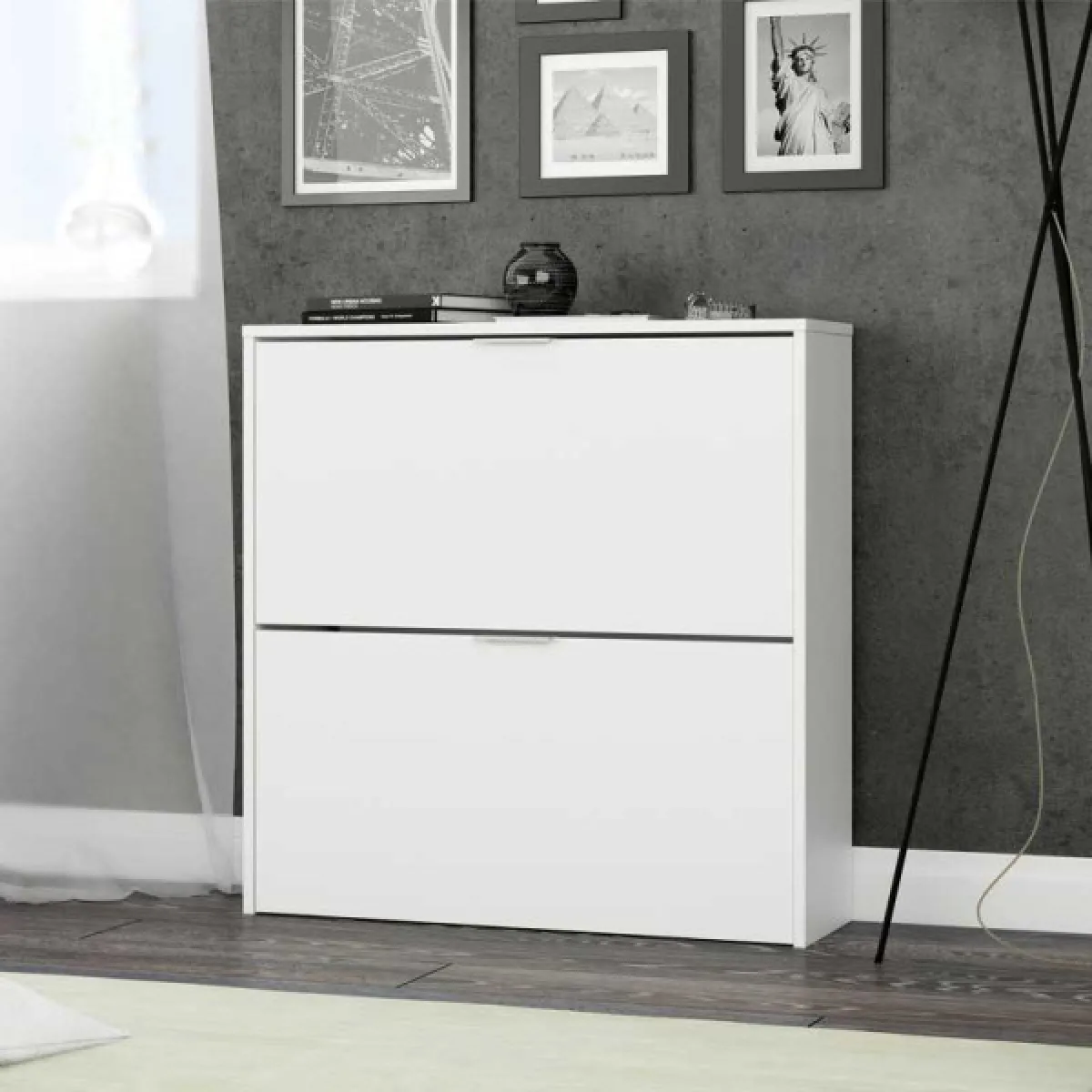 Dansmamaison Meuble à chaussures 2 abattants Blanc - TANO