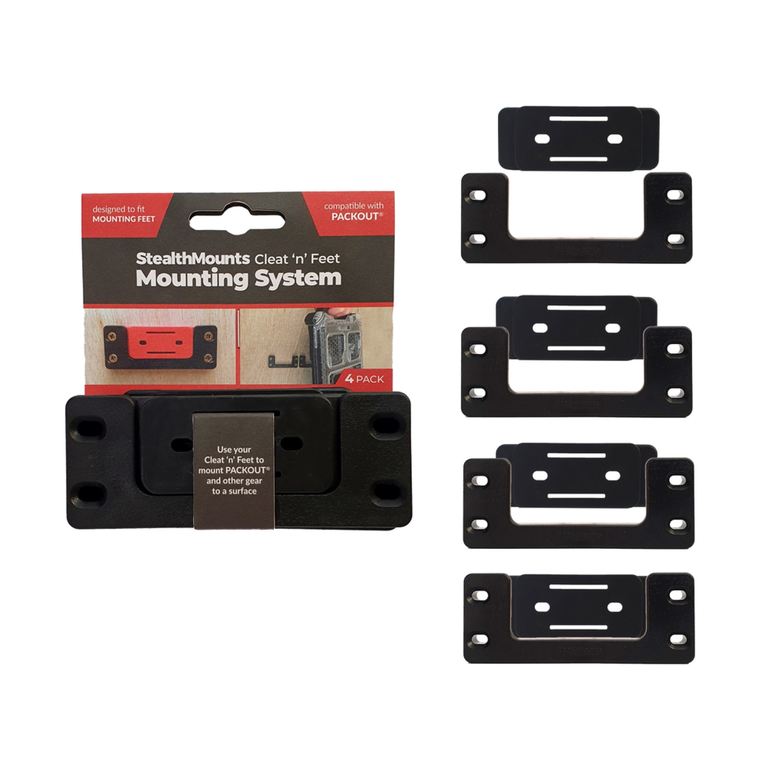 StealthMounts OM-CLFT-BLK-4 Cleat 'n' Feet Montage Systeem - Zwart - 4 stuks