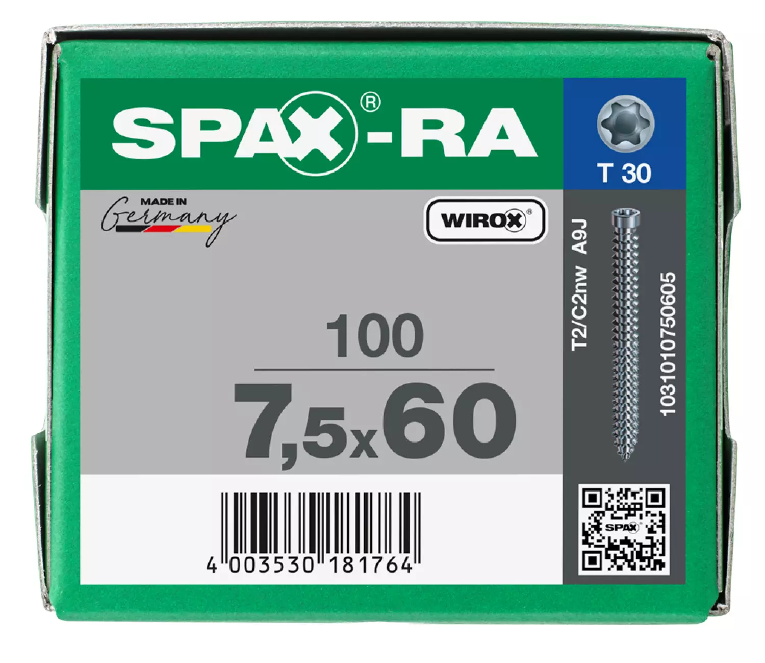 SPAX 1031010750605 Kozijnschroef - Cilinderkop - 7,5x60 - Voldraad - T-STAR plus TX30 - WIROX - 100st