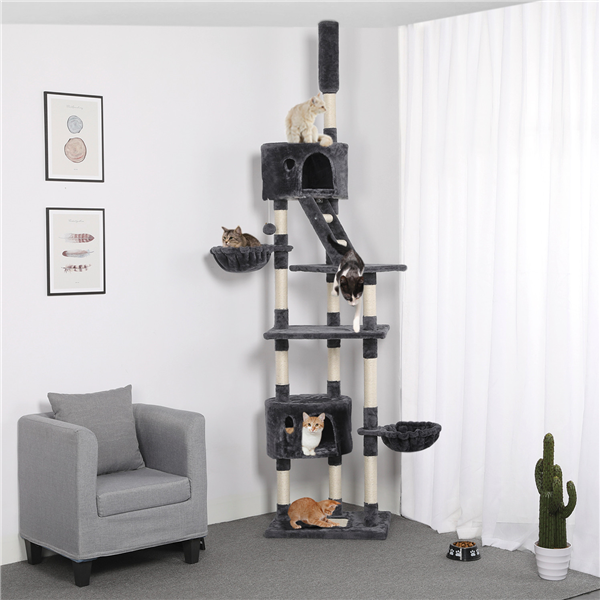 Yaheetech Katzenbaum Katzenkratzbaum Kletterbaum Höhenverstellbar Spielbaum für Katzen, 227,5-254,5 cm