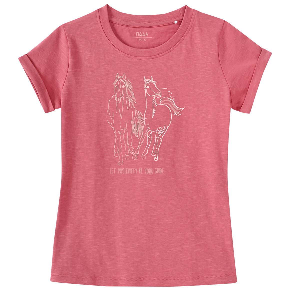Yigga Mädchen T-Shirt mit Pferde-Print dunkelrosa