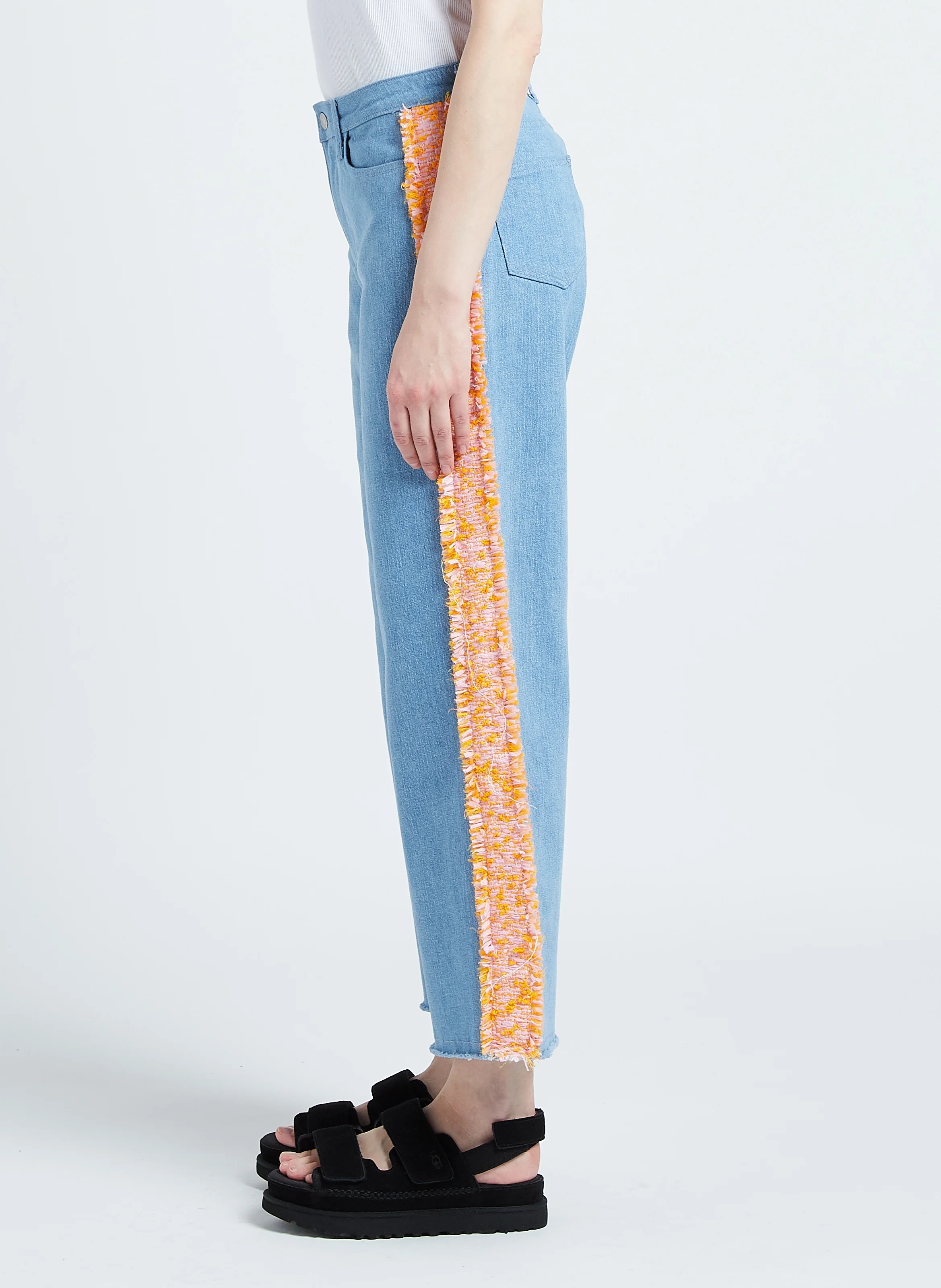 Jean droit et tissu bouclé en coton stretch | Bleu