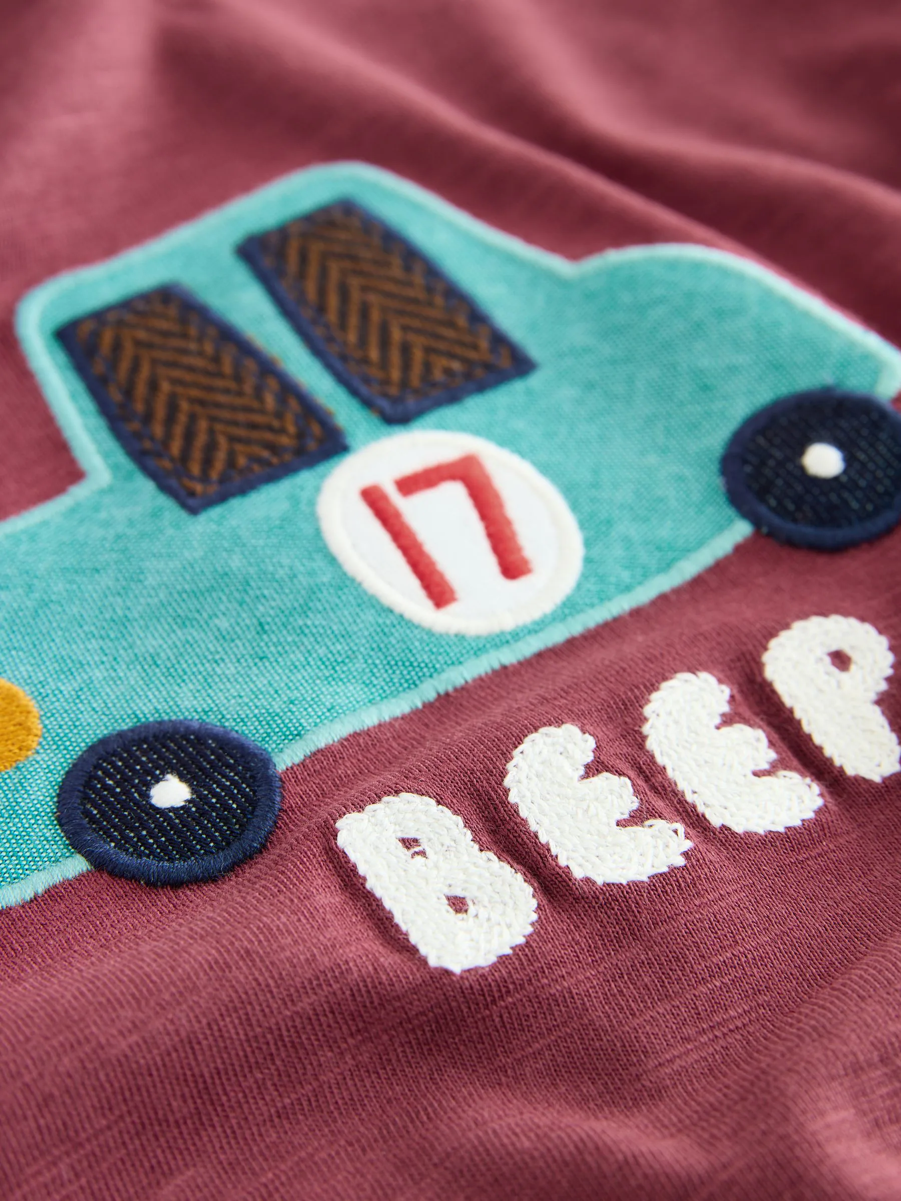 Berry Rood Auto - T-shirt met applicatie en lange mouwen (3 mnd-7 jr)