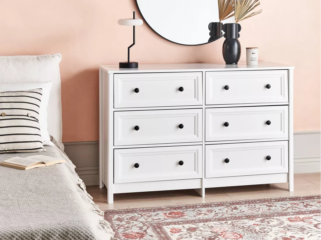 Commode à 6 tiroirs HAZELVALE 80 cm Blanc