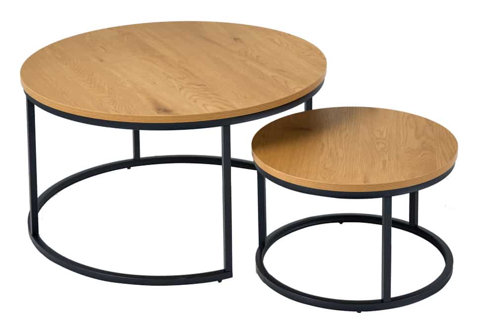 Runde Couchtische 2er Set ELEGANCE 80cm natur Wildeiche Holz-Design schwarzes Metallgestell