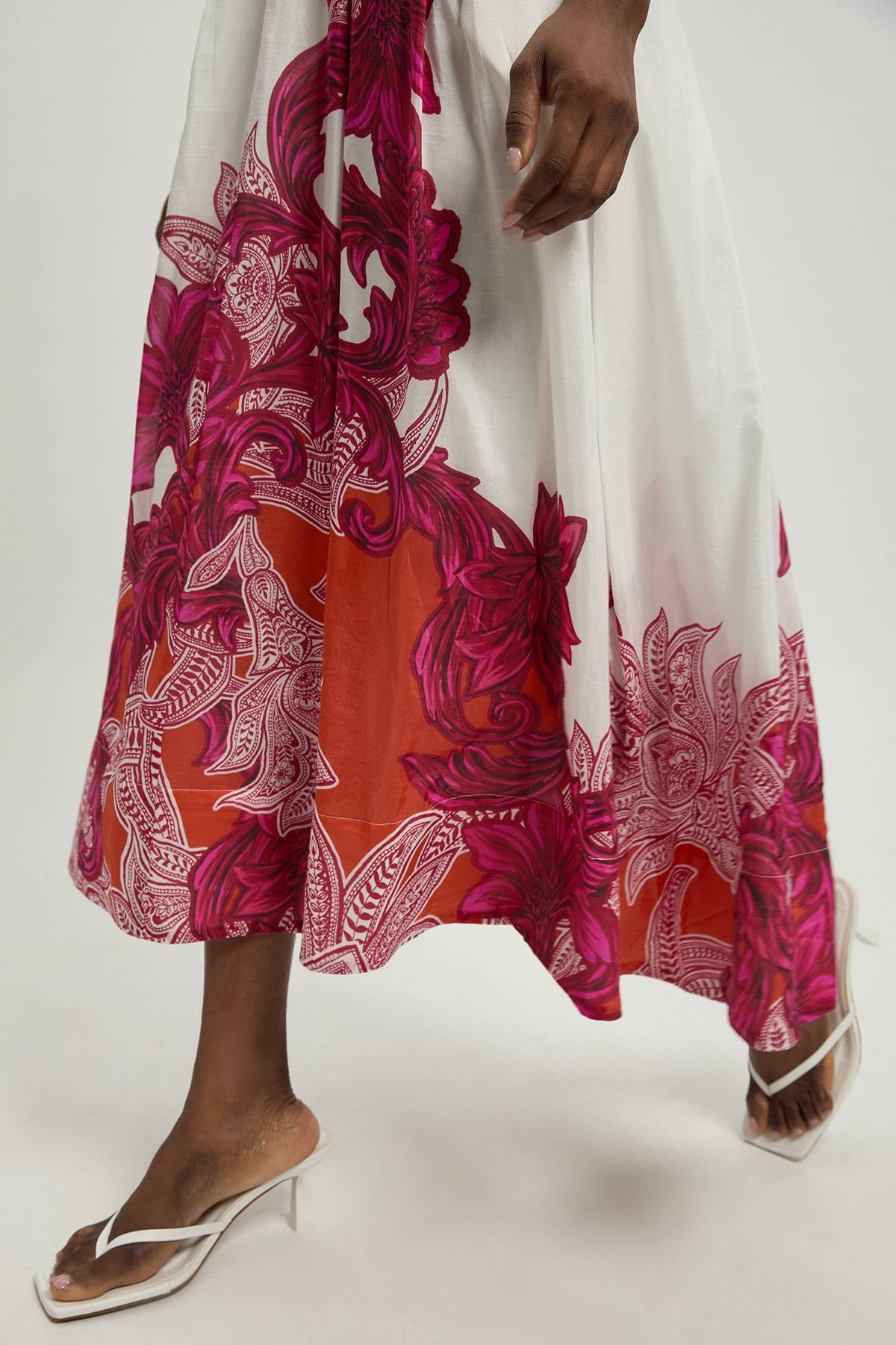 KarenMillen Robe Midi À Bretelles En Soie Et Coton Baroque