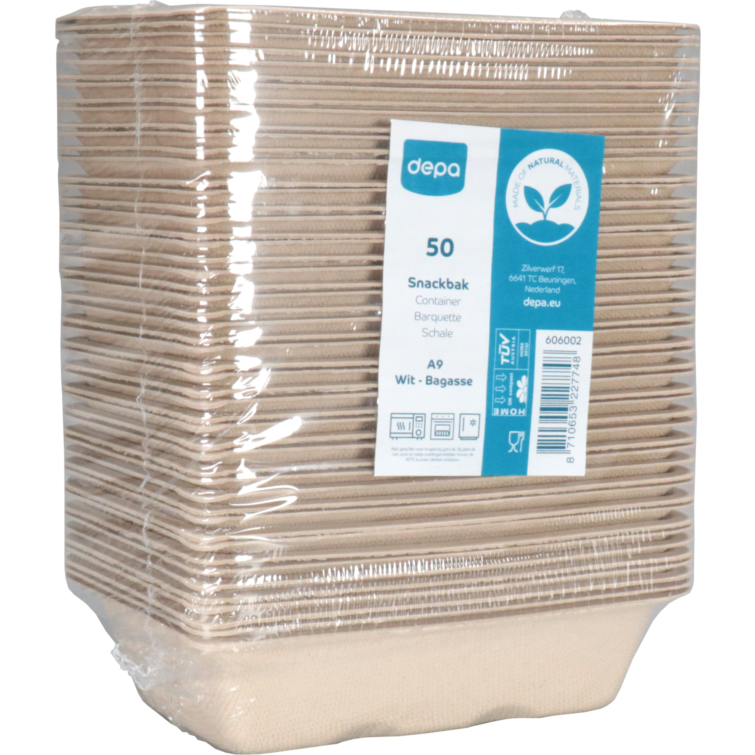 Depa Bak, Bagasse (suikerrietpulp), A9, snackbak, 145x97x36mm, naturel