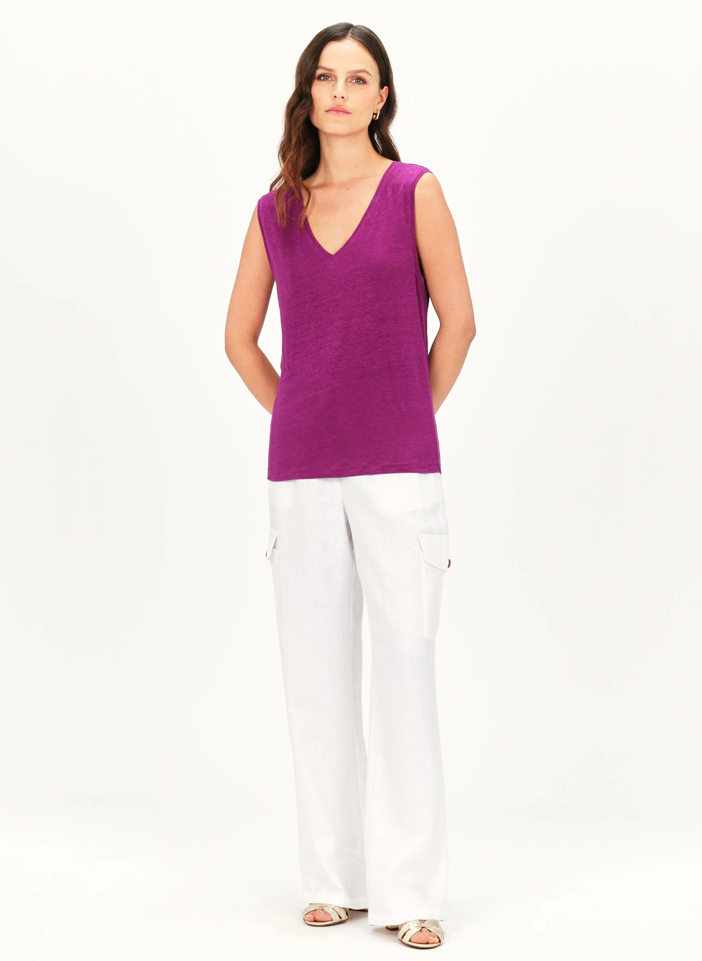 TRYM - Tee-shirt col V en lin | Violet