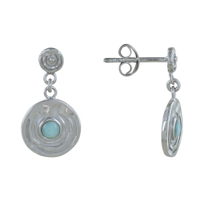 Boucles d'Oreilles Argent Médaille Ronde et Demi Perle de Larimar