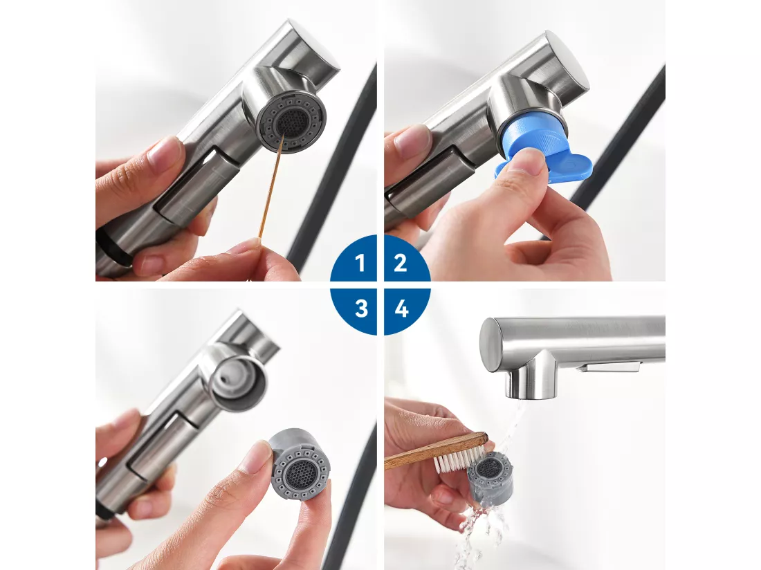 AuraLum Max Mitigeur Cuisine,Robinet Évier Inox avec Douchette Extractible,2 Modes Jets Eau Froide/Chaude Rotatif 360°,en Forme L,Brossé,EU Modèle
