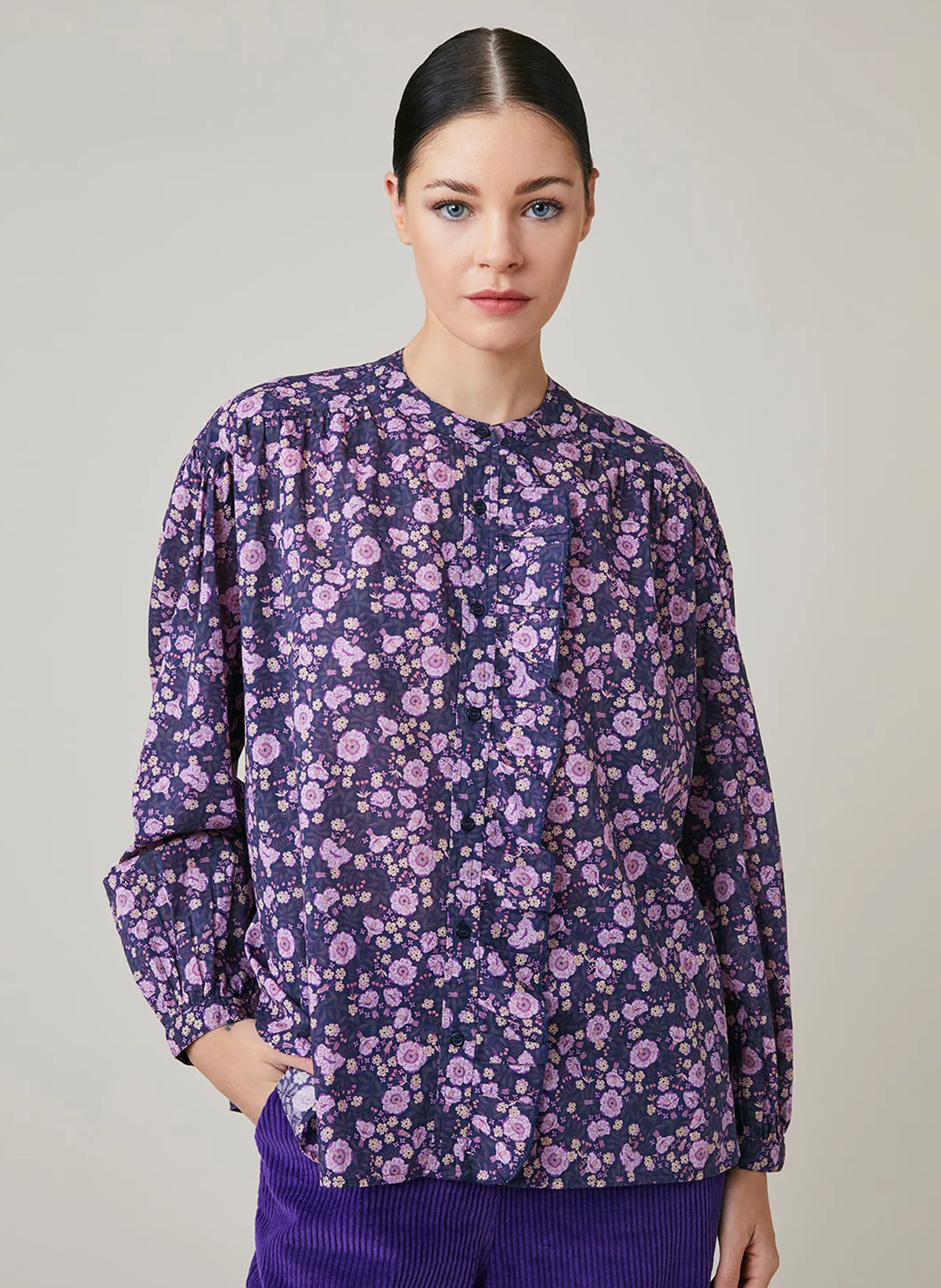 FABIOLA - Chemise col rond à imprimé fleuri | Rouge