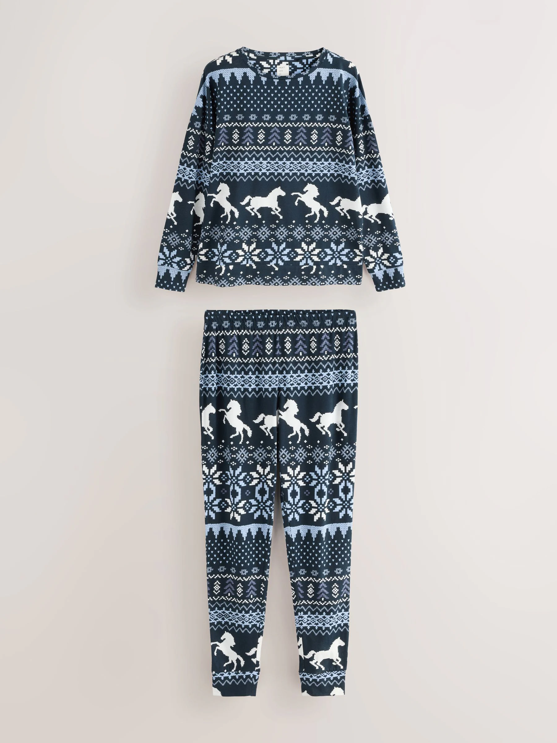 Marineblauwe paarden Print - Pyjama met lange mouwen