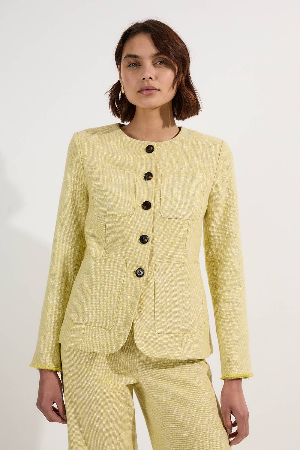 KarenMillen Blazer sur mesure en tweed printanier à poche avant