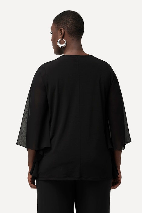 T-Shirt, Ziersteine, Rundhals, Chiffon-Flügelärmel