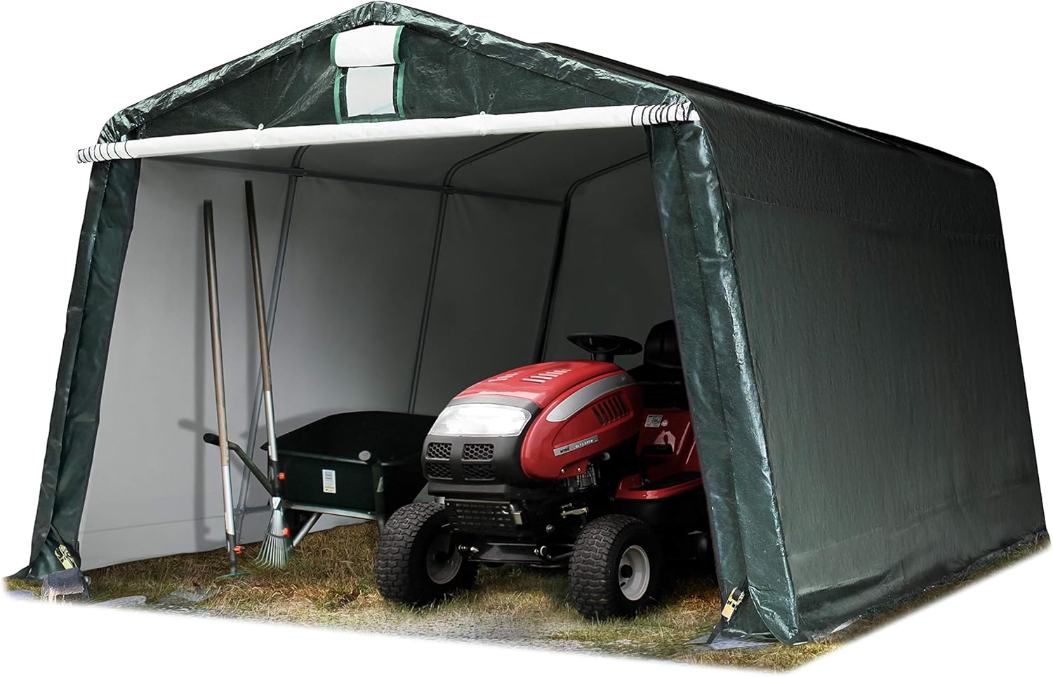 TOOLPORT Garagenzelt Carport 3,3 x 4,7 m Dunkelgrün – Weidezelt & Unterstand – PE-Plane 450 N, robuste Stahlrohrkonstruktion, wetterfester Schutz für Auto, Garten & Maschinen