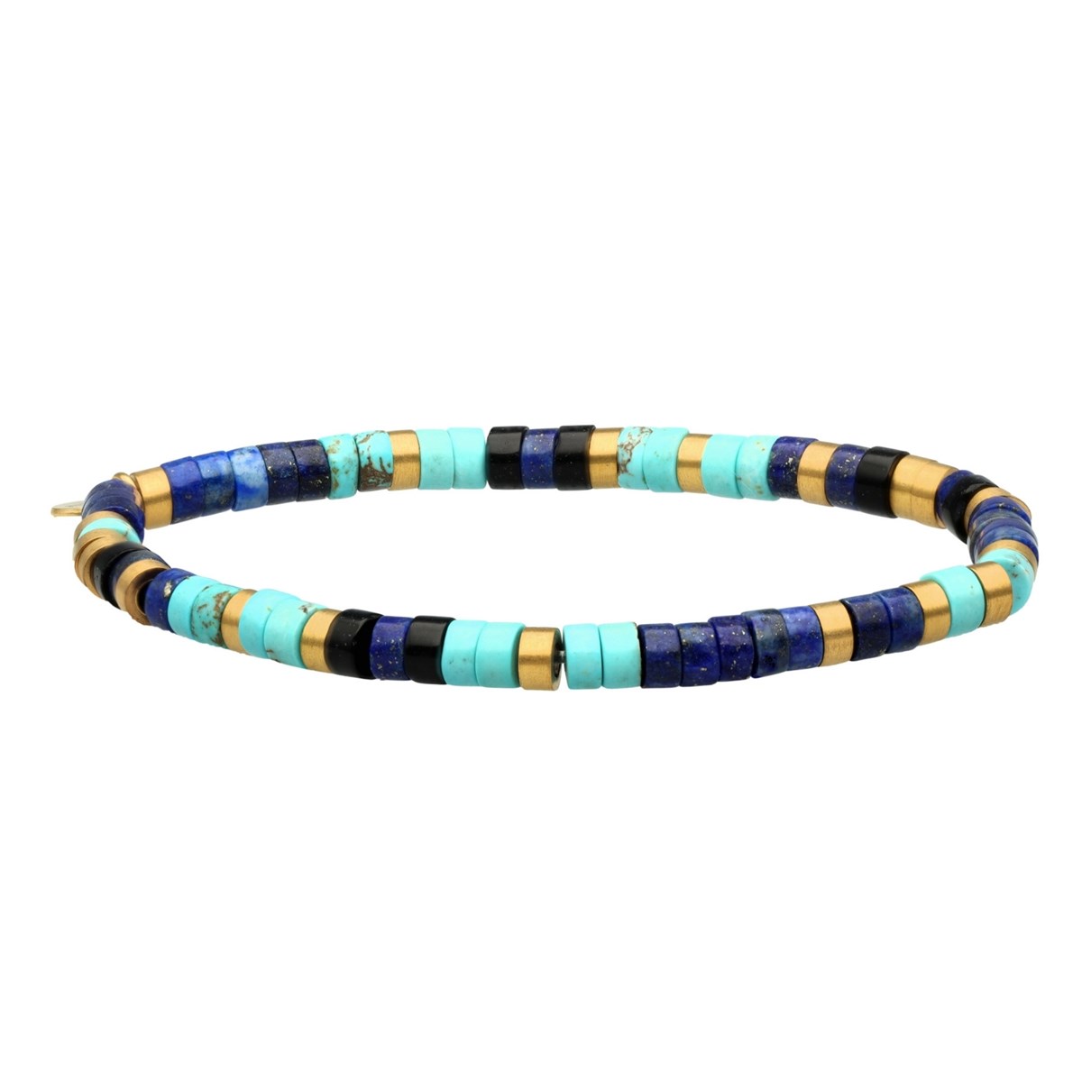 Bracelet Perles Heishi 4mm Lapis Lazuli Et Turquoise-Medium-18cm