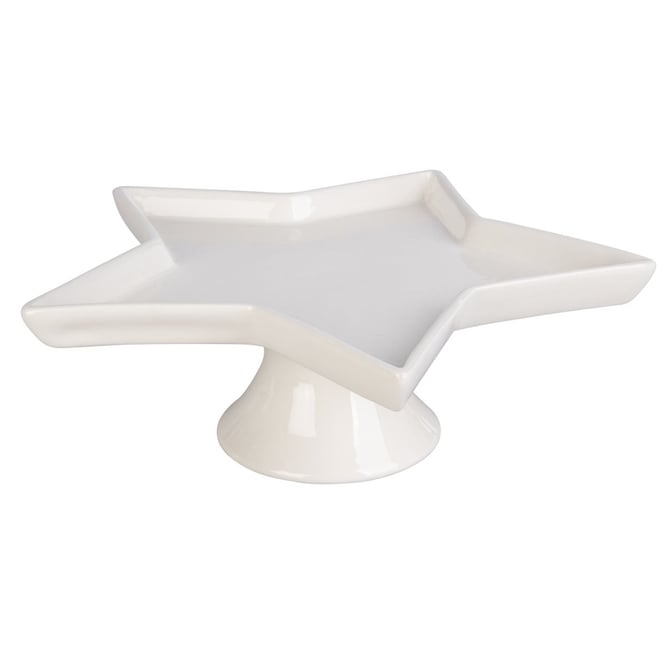 Dekoteller - Stern - mit Standfuß - weiß - ca. 26 x 8,5 cm