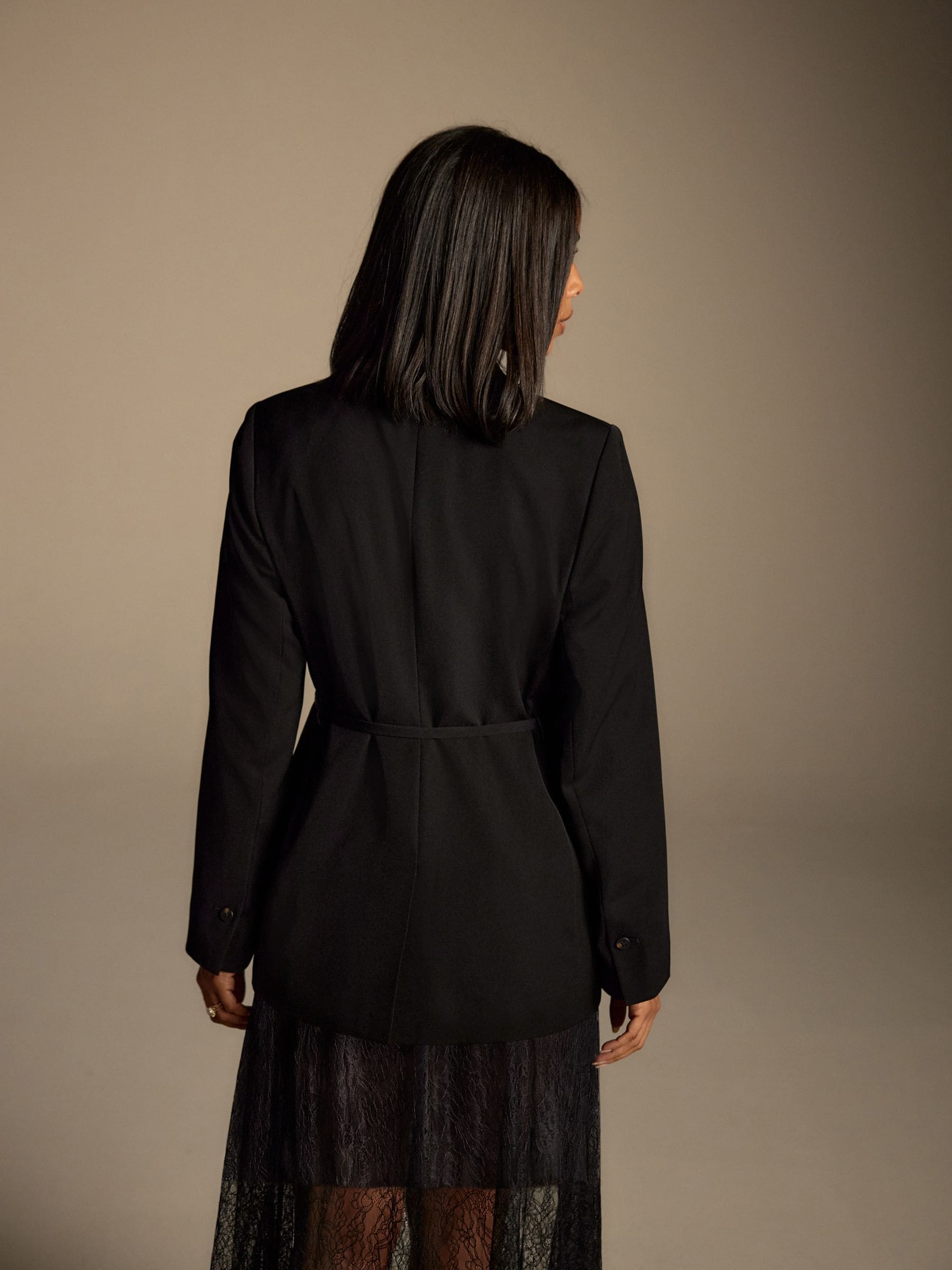 Zwart - Single Breasted Skinny Belt Blazer