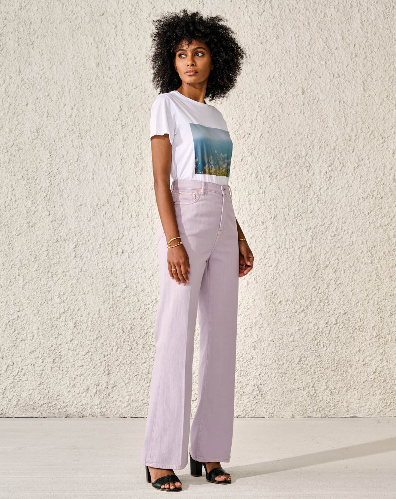 Bellerose Jean flare 70's en Toile de coton Plume parme